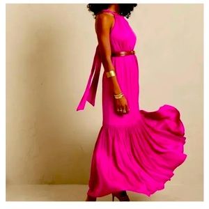 NWOT Banana Republic Magenta Halter Maxi Dress with Tie back. Size Medium.